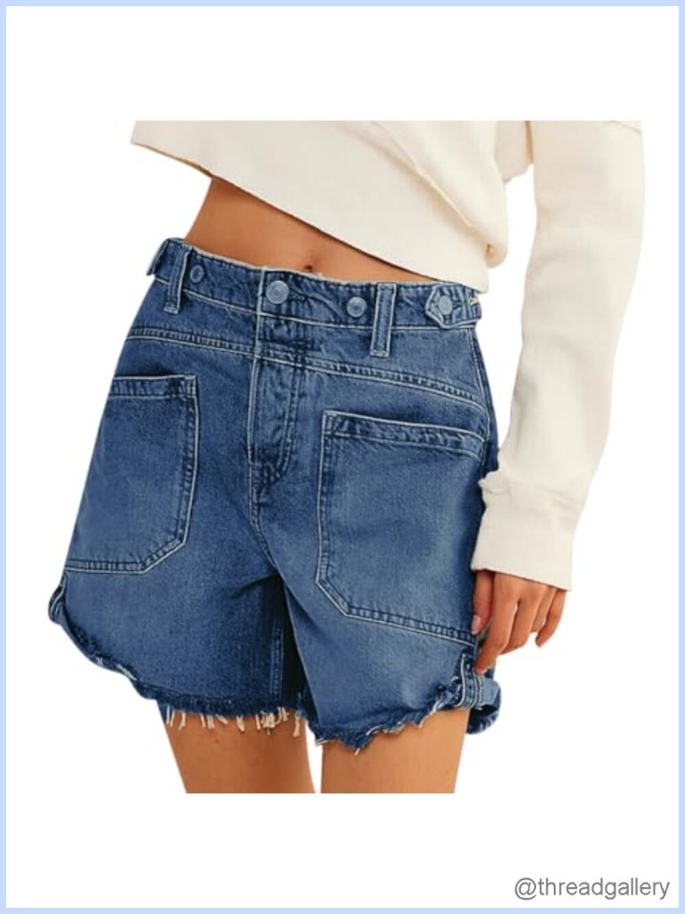Mid Waist Raw Hem Jean Shorts Ripped Straight Leg Denim Summer Casual
